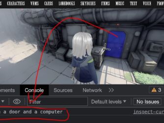 Screenshot of a virtual world in a browser with the console page open showing how Ai is able to inspect the scene and identify objects