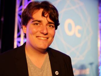 Shot of Palmer Luckey at Oculus Connect 1 on September 19, 2014. Photo by Kent Bye.