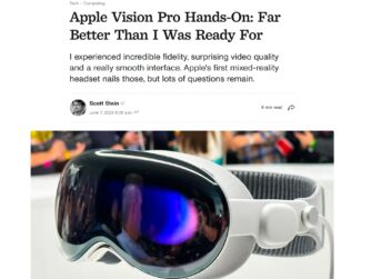 Screenshot of Scott Stein's CNET hands-on article about the Apple Vision Pro